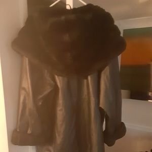 Black leather fur jacket